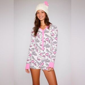 Forever 21 Pink White Hello Kitty Pajama Romper - Size M